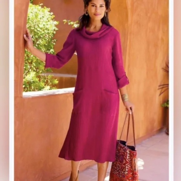 Soft Surroundings Everly Pink Gauze Midi Dress - Picture 13 of 13